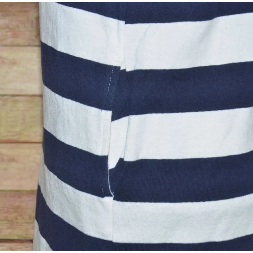 Uniqlo 100% Cotton Blue Stripe Pocket Shift Tunic Dress XS Nautical Beach Pocket